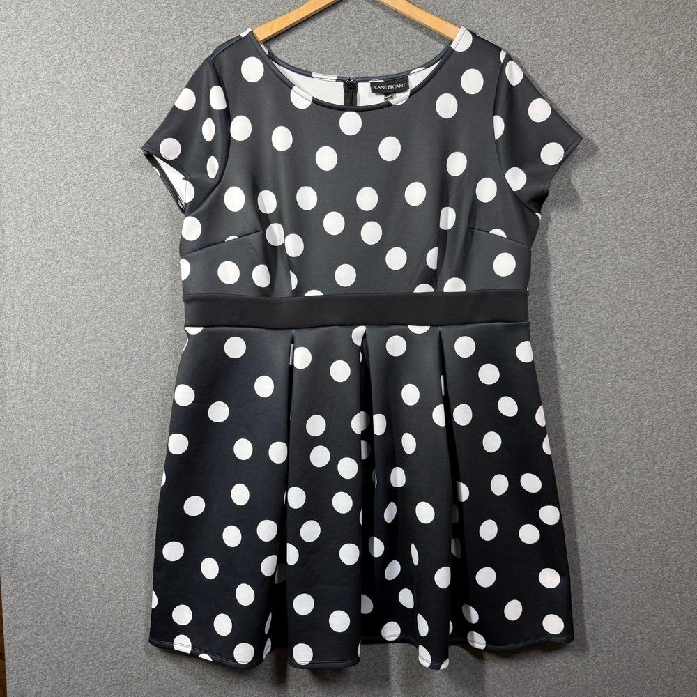 Lane Bryant Polka Dot Fit and Flare Dress Black White Size 22/24P